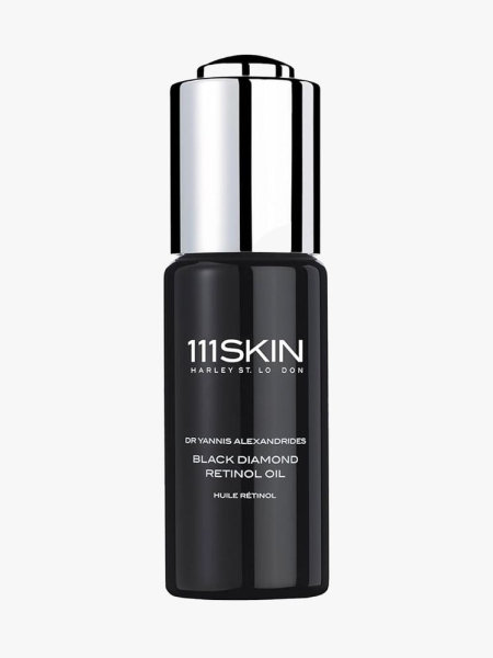 111Skin Black Diamond Retinol Oil in branded component on a light gray background